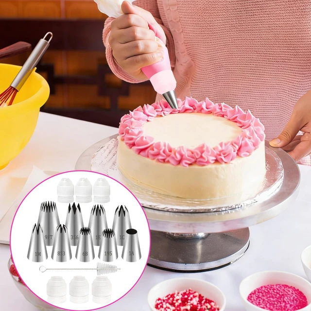 Alt view image 4 of 7 - 16pcs Large Piping Tips and Piping Couplers Set, Stainless Steel Cake Decorating Tips, Frosting Tips for Cupcakes Star Flower Shell Edge Rose Spiral Flower Decoration DIY Baking Supplies Tool