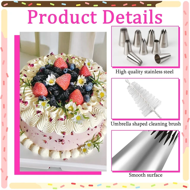 Alt view image 3 of 7 - 16pcs Large Piping Tips and Piping Couplers Set, Stainless Steel Cake Decorating Tips, Frosting Tips for Cupcakes Star Flower Shell Edge Rose Spiral Flower Decoration DIY Baking Supplies Tool