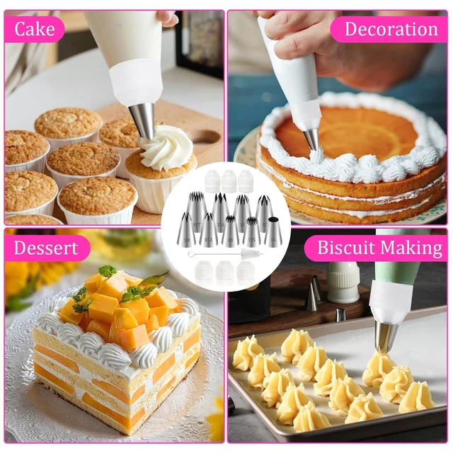 Alt view image 7 of 7 - 16pcs Large Piping Tips and Piping Couplers Set, Stainless Steel Cake Decorating Tips, Frosting Tips for Cupcakes Star Flower Shell Edge Rose Spiral Flower Decoration DIY Baking Supplies Tool