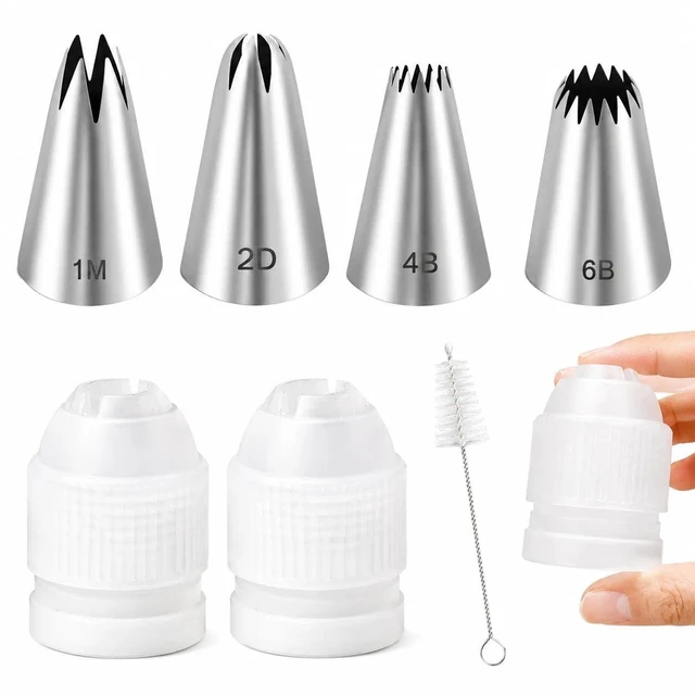 Main image of 1M 2D 4B 6B Large Piping Tip and Piping Couplers Set, Stainless Steel Icing Tips, Cake Decorating Tips for Cake Cupcake Cookie DIY Shell Edge Spiral Flower Petal Decorating Tool