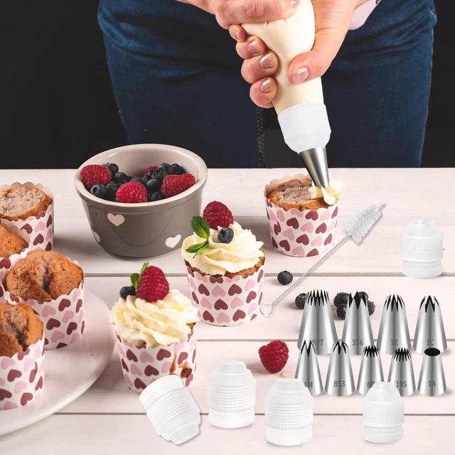 Alt view image 6 of 7 - 16pcs Large Piping Tips and Piping Couplers Set, Stainless Steel Cake Decorating Tips, Frosting Tips for Cupcakes Star Flower Shell Edge Rose Spiral Flower Decoration DIY Baking Supplies Tool