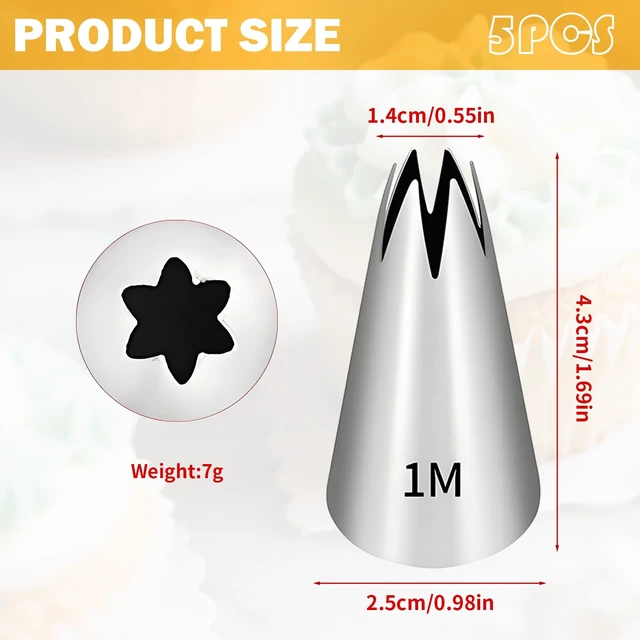 Alt view image 2 of 6 - 5 Pcs 1m Piping Tip,Stainless Steel | Star Cupcake Pastry Tips,For Cookie And Cake Decorating, Diy Cream.