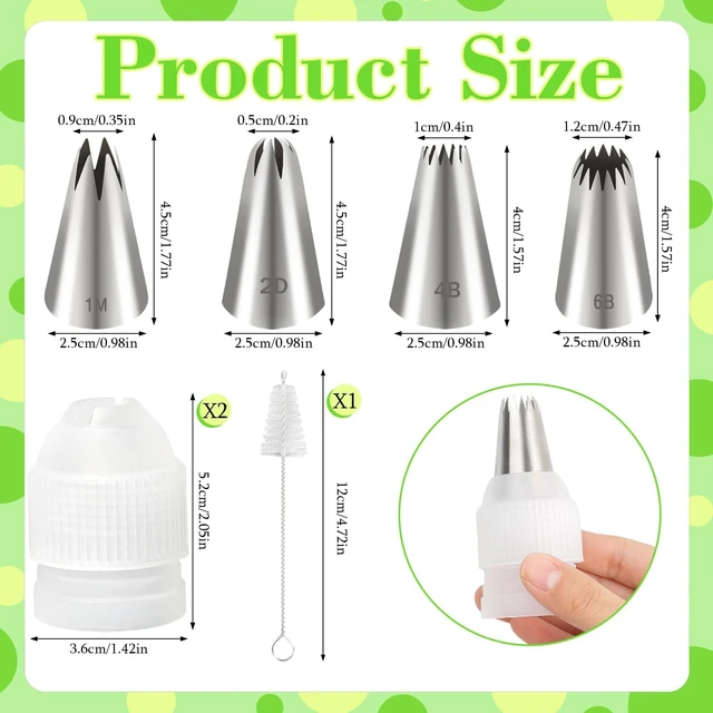 Alt view image 2 of 7 - 1M 2D 4B 6B Large Piping Tip and Piping Couplers Set, Stainless Steel Icing Tips, Cake Decorating Tips for Cake Cupcake Cookie DIY Shell Edge Spiral Flower Petal Decorating Tool