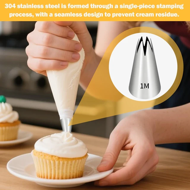 Alt view image 4 of 6 - 5 Pcs 1m Piping Tip,Stainless Steel | Star Cupcake Pastry Tips,For Cookie And Cake Decorating, Diy Cream.