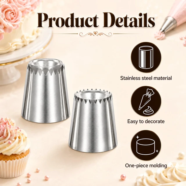 Alt view image 6 of 6 - Large Piping Tips for Make Floral Designs, Stainless Steel (795S 796S) | Piping Tip Set, Large Piping Tips for Cake Decorating Cupcakes Cookies
