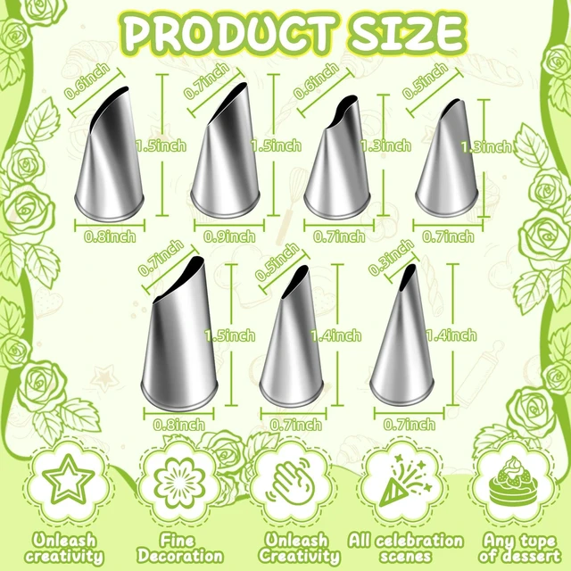 Alt view image 6 of 7 - 7 Pieces/Set Stainless Steel Cake Decorating Tips Set | Cream Icing Piping, Fondant Rose Nozzle, Pastry Tools