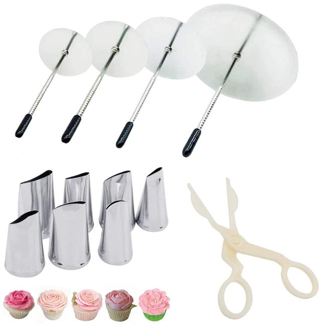 Main image of Cake Decorating Tool Kit, 7pcs Stainless Steel Icing Piping Nozzle Tips, 4pcs Cake Flower Nail and 1 Flower Lifters for Cake Fondant Cupcake