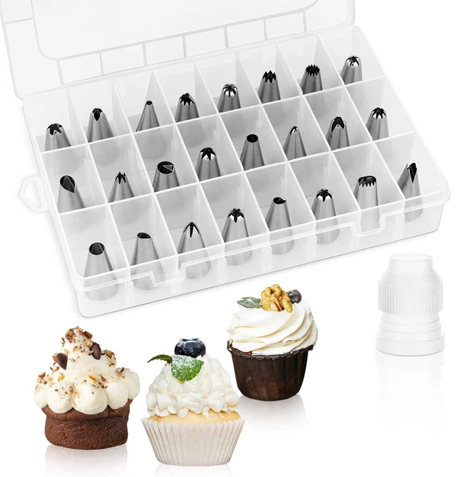 Main image of 24 Piece Piping Tips Set, Icing Piping Nozzles with Storage Box, Stainless Steel Nozzles Tip for Cake Decorating