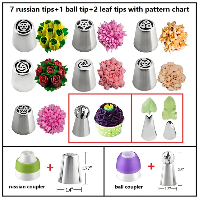 Alt view image 3 of 7 - Piping Bags and Tips Set, 130 Pcs Baking Supplies | 48 Numbered Icing Tips, 7 Russian Tips, 1 Ball Tip, 2 Leaf Tips, 50 Pastry Bags & More for Cake Cupcake Decorating