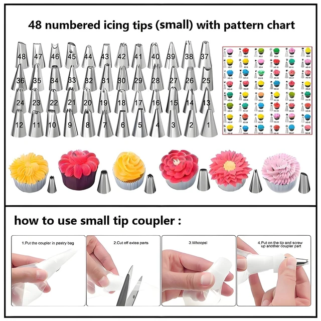 Alt view image 2 of 7 - Piping Bags and Tips Set, 130 Pcs Baking Supplies | 48 Numbered Icing Tips, 7 Russian Tips, 1 Ball Tip, 2 Leaf Tips, 50 Pastry Bags & More for Cake Cupcake Decorating
