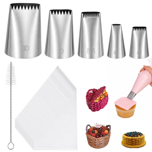 Main image of 21PCS Extra Large Piping Tips and Bags Set, Frosting Piping Kit | Stainless Steel Jumbo Frosting Nozzles with 15 Disposable Pastry Bags for Churros Cupcake Cake Decorating