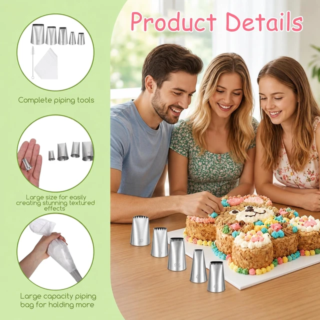 Alt view image 2 of 7 - 21PCS Extra Large Piping Tips and Bags Set, Frosting Piping Kit | Stainless Steel Jumbo Frosting Nozzles with 15 Disposable Pastry Bags for Churros Cupcake Cake Decorating
