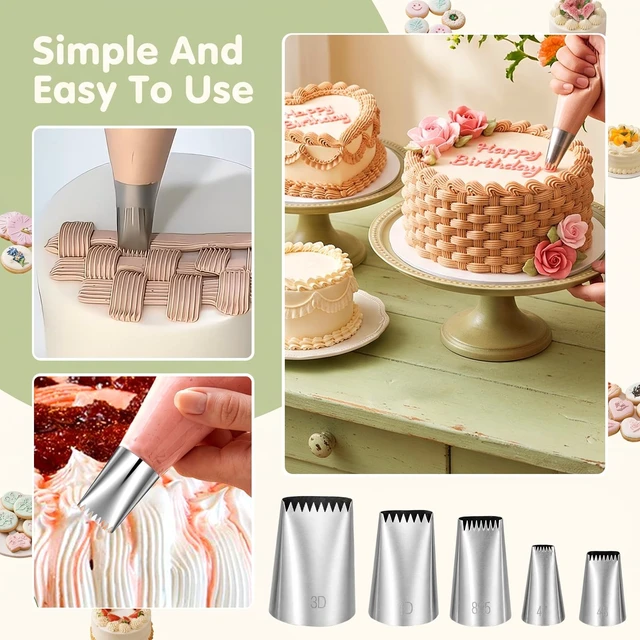 Alt view image 6 of 7 - 21PCS Extra Large Piping Tips and Bags Set, Frosting Piping Kit | Stainless Steel Jumbo Frosting Nozzles with 15 Disposable Pastry Bags for Churros Cupcake Cake Decorating