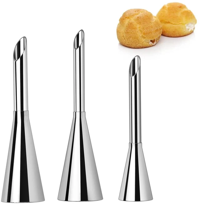 Main image of Large Cream Icing Piping Nozzle Tips 3 Pieces Professional Stainless Steel Puff Nozzle for Decorating Cake and Filling Pastry