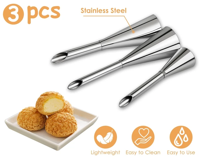 Alt view image 3 of 7 - Large Cream Icing Piping Nozzle Tips 3 Pieces Professional Stainless Steel Puff Nozzle for Decorating Cake and Filling Pastry