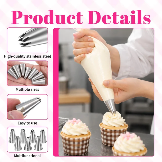 Alt view image 4 of 7 - Large Piping Tips Set French Star Tube Frosting Nozzle Kit | Open Star Piping Tips Set Stainless Steel Stars Pastry Tips Cake Decorating Tip for Cupcakes Cake Cookies Decorating