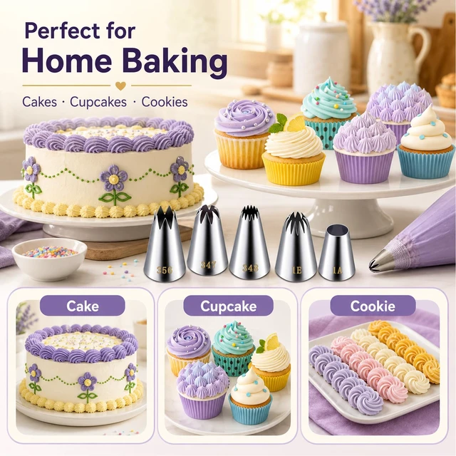 Alt view image 5 of 6 - Large Piping Tips 5 Pieces,Stainless Steel Cake Decorating Nozzle Set | 1A 1E 356 347 348 Piping Tips For Cakes,Cupcakes,Cookies