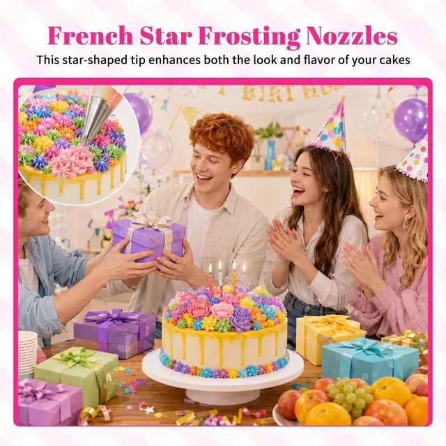 Alt view image 7 of 7 - Large Piping Tips Set French Star Tube Frosting Nozzle Kit | Open Star Piping Tips Set Stainless Steel Stars Pastry Tips Cake Decorating Tip for Cupcakes Cake Cookies Decorating