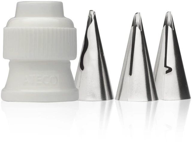 Main image of 4 Piece Ruffle Decorating Tube Set, Includes Stainless Steel Tips: 030, 040, 070 & One Standard Coupler