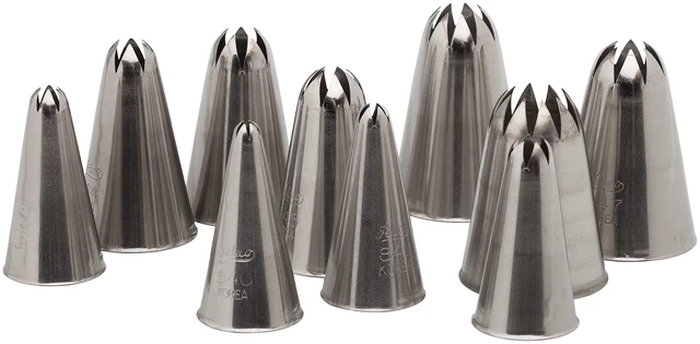 Main image of 850 - 10 Piece Closed Star Tube Set, Stainless Steel Pastry Tips, Sizes 0 - 9