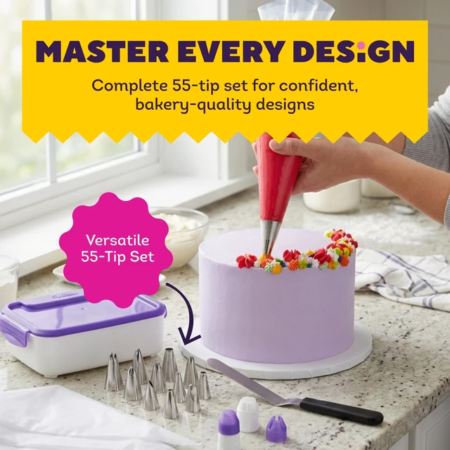 Alt view image 2 of 7 - Master Cake Decorating Piping Tips Set, 55-Piece with Case | 55-Piece Stainless Steel Tip Set with Storage Case for Piping Rosettes, Stars, Leaves & Borders on Cakes & Cupcakes