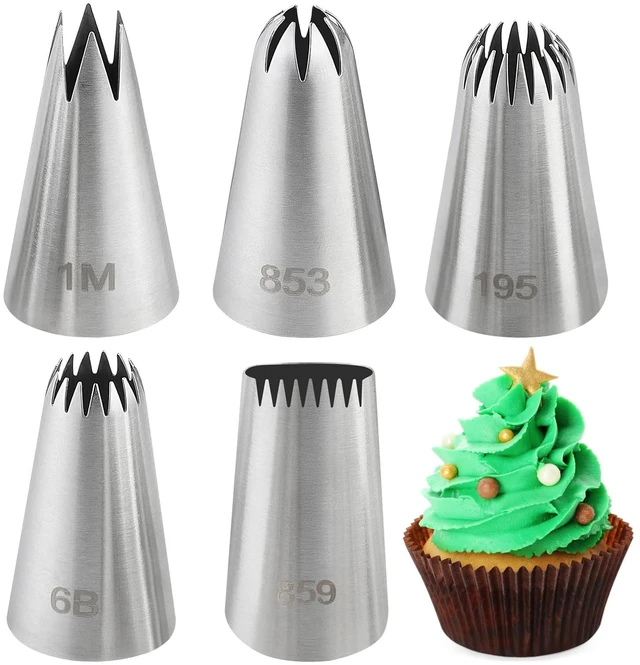 Main image of 5 Pcs Large Piping Tips,Frosting Icing Tips for Cupcakes | Cake Decorating Tools,Stainless Steel Piping Tip for Cupcakes, Cake, Cookie and Decorating
