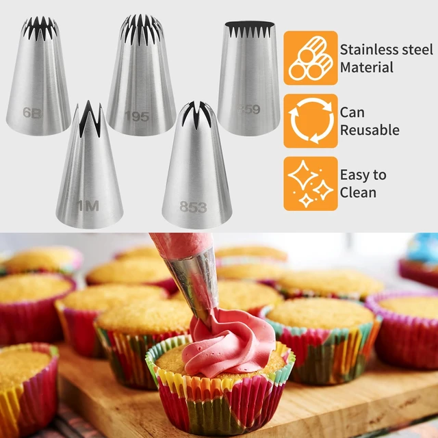 Alt view image 3 of 7 - 5 Pcs Large Piping Tips,Frosting Icing Tips for Cupcakes | Cake Decorating Tools,Stainless Steel Piping Tip for Cupcakes, Cake, Cookie and Decorating