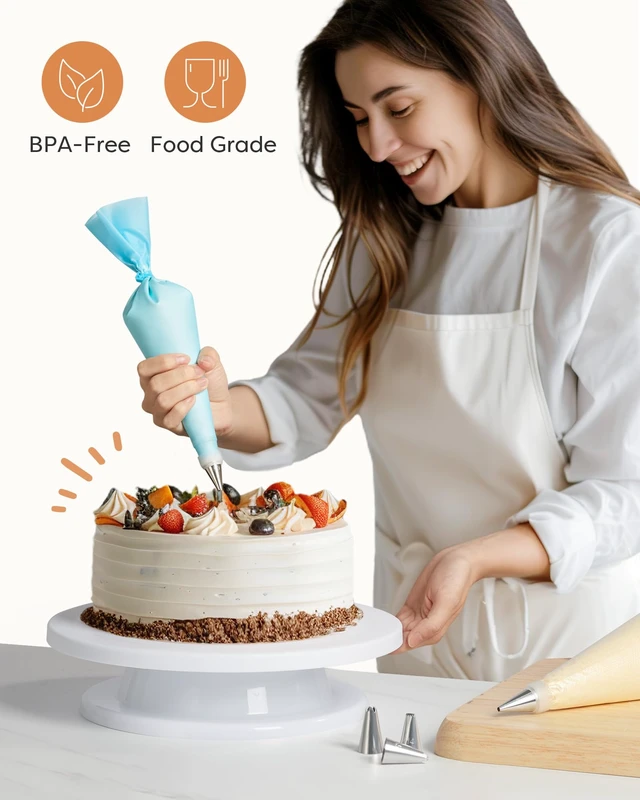 Alt view image 7 of 7 - 71 Cake Decorating Kit Baking Supplies Tools for Beginners & Pros | Cake Stand Turntable, 12 Icing Piping Tips, 50+2 Disposable Reusable Pastry Bag, 2 Spatulas, Video Tutorial, Pattern Chart