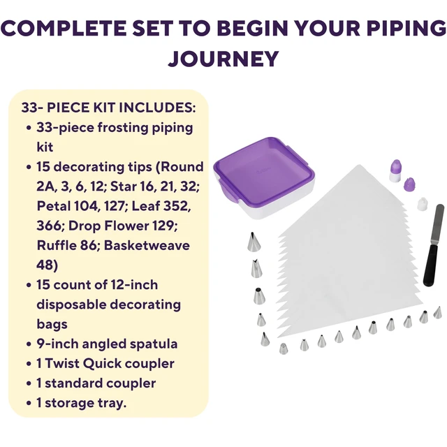 Alt view image 2 of 7 - Decorating Essentials Frosting Piping Kit with Storage Box, Cake & Cupcake Decorating Set, 33 Piece Set
