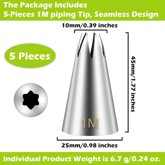 Alt view image 6 of 6 - 1M Piping Tips Set, 5-Piece Large Star Cake Decorating Tips | 5 Matching 1M Large Star Tips for Swirls, Rosettes, Shells and Borders on Cakes, Cupcakes and Cookies