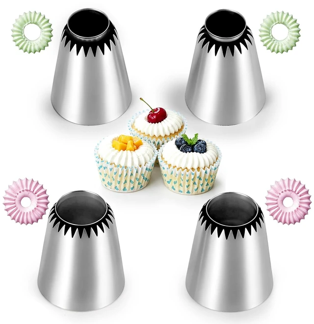 Main image of 4 PCS Large Piping Tips Set - Grade Stainless Steel Big Piping Nozzles Kit for Pastry Cupcakes Cakes Cookies Decorating Supplies Baking Set #1