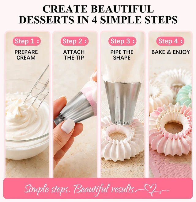 Alt view image 5 of 7 - 4 PCS Large Piping Tips Set - Grade Stainless Steel Big Piping Nozzles Kit for Pastry Cupcakes Cakes Cookies Decorating Supplies Baking Set #1