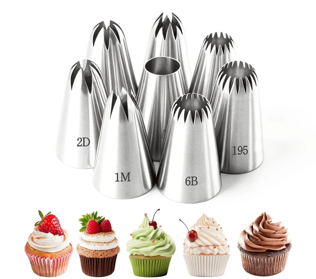 Main image of 8Pcs Large Piping Tips Set, 304 Stainless Steel Cake Piping Tips, Pastry Frosting Icing Tips for Decorating Cookies, Cupcakes & Birthday Cake, Dishwasher Safe
