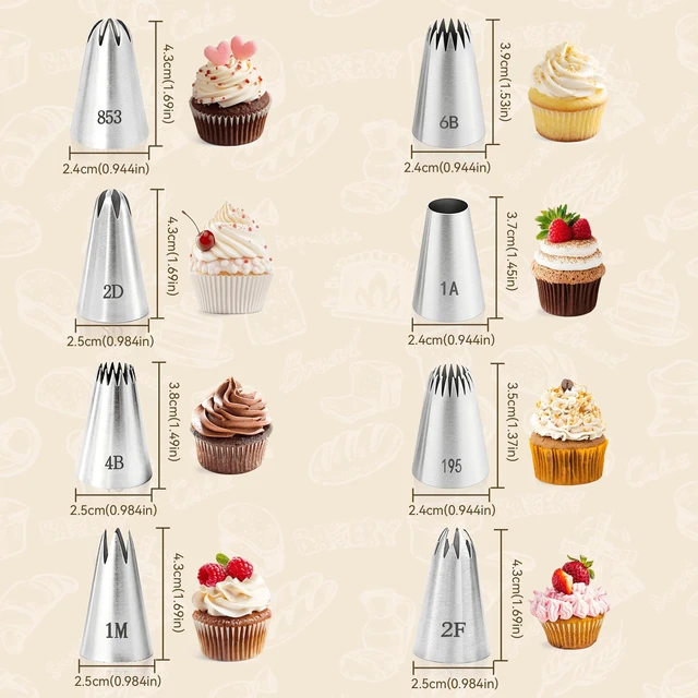 Alt view image 2 of 7 - 8Pcs Large Piping Tips Set, 304 Stainless Steel Cake Piping Tips, Pastry Frosting Icing Tips for Decorating Cookies, Cupcakes & Birthday Cake, Dishwasher Safe