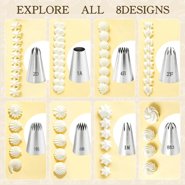 Alt view image 3 of 7 - 8Pcs Large Piping Tips Set, 304 Stainless Steel Cake Piping Tips, Pastry Frosting Icing Tips for Decorating Cookies, Cupcakes & Birthday Cake, Dishwasher Safe