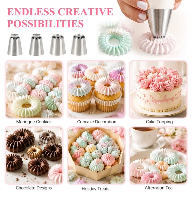 Alt view image 6 of 7 - 4 PCS Large Piping Tips Set - Grade Stainless Steel Big Piping Nozzles Kit for Pastry Cupcakes Cakes Cookies Decorating Supplies Baking Set #1