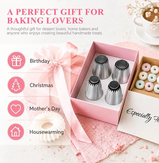 Alt view image 7 of 7 - 4 PCS Large Piping Tips Set - Grade Stainless Steel Big Piping Nozzles Kit for Pastry Cupcakes Cakes Cookies Decorating Supplies Baking Set #1