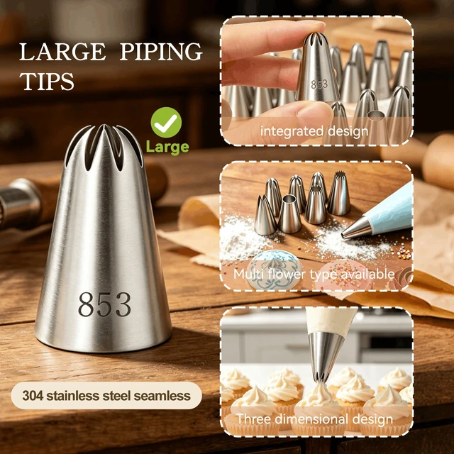 Alt view image 4 of 7 - 8Pcs Large Piping Tips Set, 304 Stainless Steel Cake Piping Tips, Pastry Frosting Icing Tips for Decorating Cookies, Cupcakes & Birthday Cake, Dishwasher Safe