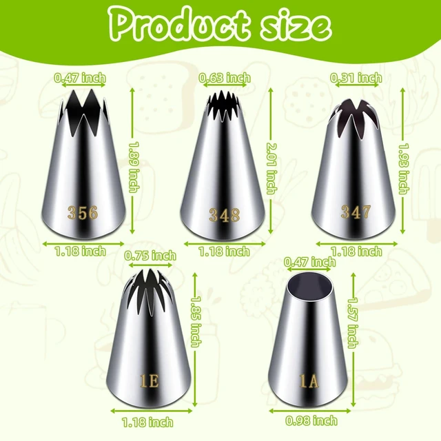 Alt view image 7 of 7 - Large Piping Tips Set, Stainless Steel | 5 Pieces, 1A 1E 348 347 356
