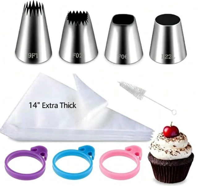 Main image of 28PCS Large Piping Tips Kit with 4 Jumbo Frosting Nozzles | 20 Disposable Bags, Includes Ties & Brush, For Churros & Eclairs, For Cupcakes & Macarons, 18in Bags