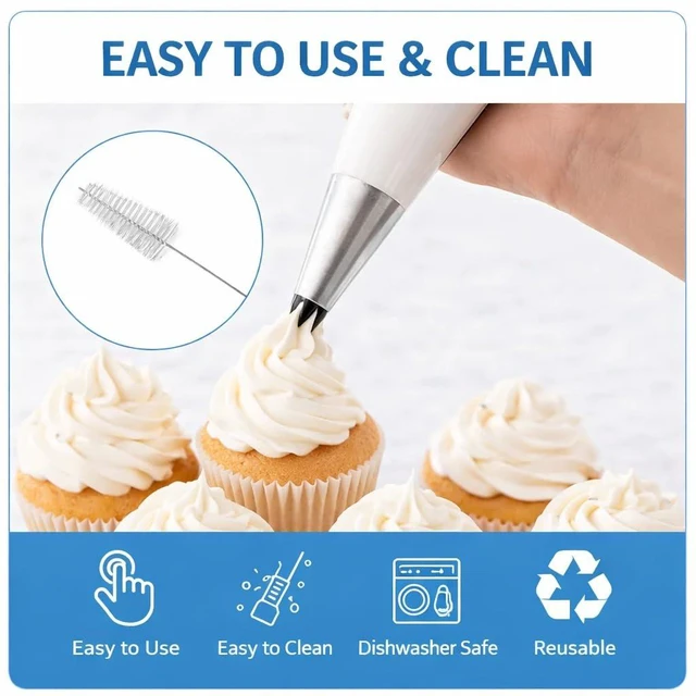 Alt view image 6 of 7 - 28PCS Large Piping Tips Kit with 4 Jumbo Frosting Nozzles | 20 Disposable Bags, Includes Ties & Brush, For Churros & Eclairs, For Cupcakes & Macarons, 18in Bags