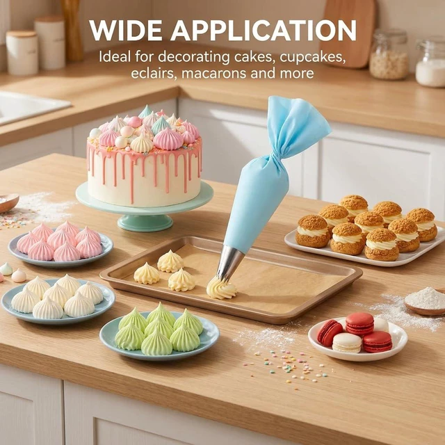 Alt view image 7 of 7 - 28PCS Large Piping Tips Kit with 4 Jumbo Frosting Nozzles | 20 Disposable Bags, Includes Ties & Brush, For Churros & Eclairs, For Cupcakes & Macarons, 18in Bags