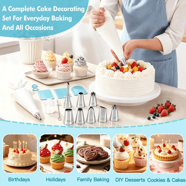 Alt view image 5 of 7 - 8PCS Large Piping Tips Set, Piping Bags and Tips Set, 304 Stainless Steel Cake Decorating Tips with Reusable Piping Bag, Cake Decorating Kit for Cookie, Cupcake, Cake Decoration