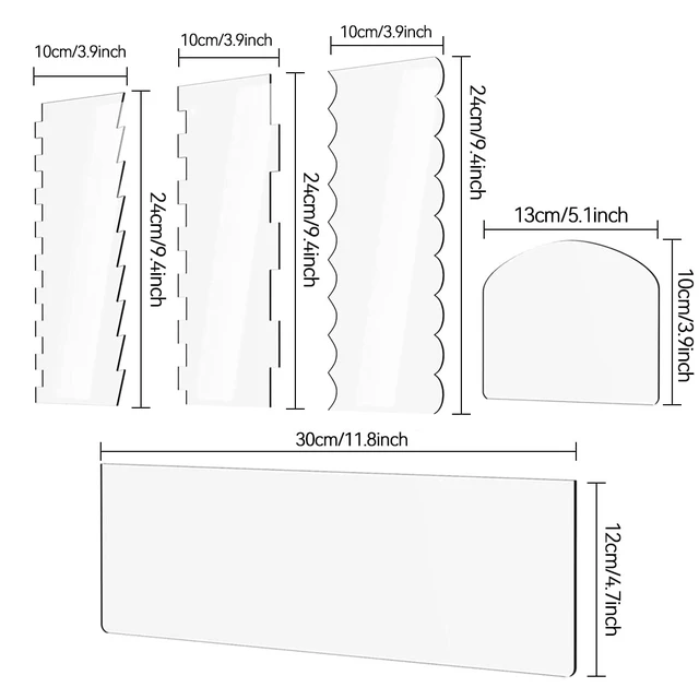 Alt view image 2 of 7 - 6 Pieces Clear Acrylic Cake Scraper Cake Decorating Comb Cake Edge Smoother Scraper Pastry Cutter