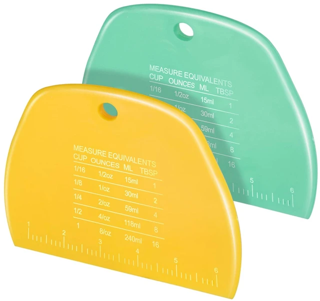 Main image of 2 Pieces Dough Cutter, Bench Scraper Plastic, Sourdough Scraper, Dough Scraper with Measuring Scale, Multipurpose Food Scrapers for Dough, Cake, Bread, Icing Yellow and Green