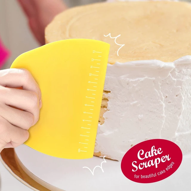 Alt view image 5 of 7 - 2 Pieces Dough Cutter, Bench Scraper Plastic, Sourdough Scraper, Dough Scraper with Measuring Scale, Multipurpose Food Scrapers for Dough, Cake, Bread, Icing Yellow and Green