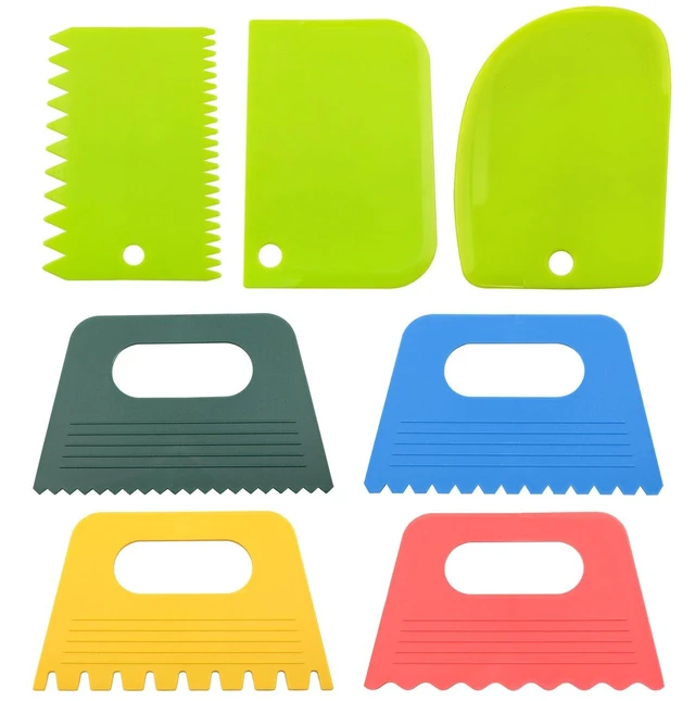 Main image of 7 Piece Plastic Paint Scraper Tool Set for Texture Art | Color Coded Shapes; Flexible Polypropylene; Palette Knife Edges; Hanging Hole Storage; for Paint, Clay, Plaster and Cream