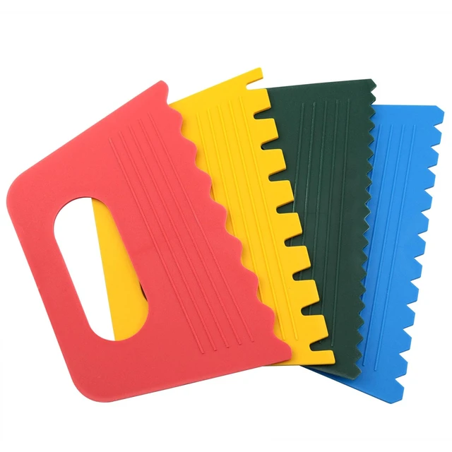 Alt view image 3 of 7 - 7 Piece Plastic Paint Scraper Tool Set for Texture Art | Color Coded Shapes; Flexible Polypropylene; Palette Knife Edges; Hanging Hole Storage; for Paint, Clay, Plaster and Cream