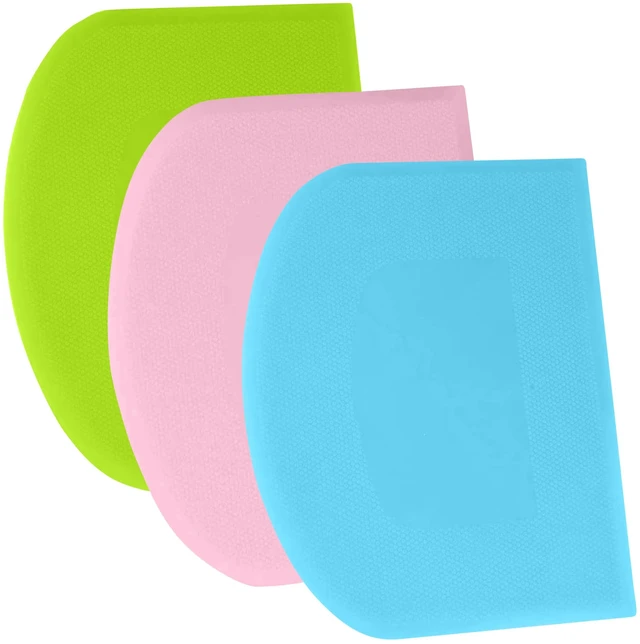 Main image of Dough Scraper Bench Scraper - 3P 4.7x3.7" Plastic Flexible Bowl Scraper, Sharp Edge & Angles Cake Scraper. Non-Slip Bakeware Decorating Tools Sculpting & Modeling Tools - Pink+Blue+Green