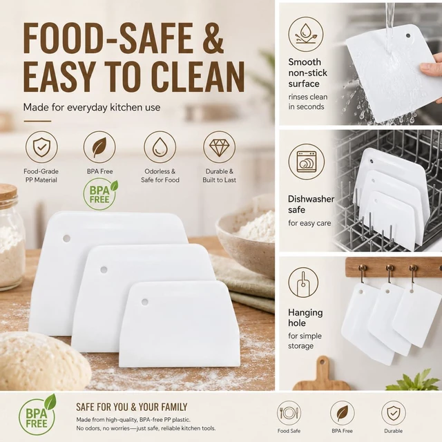 Alt view image 4 of 7 - 3 Piece Plastic Dough Scraper, Food Grade Trapezoidal Bread Scraper Bowl Scraper Set Multipurpose Kitchen Food Scraper for Bread Cake Fondant Icing Cream Pizza Making Size L M S